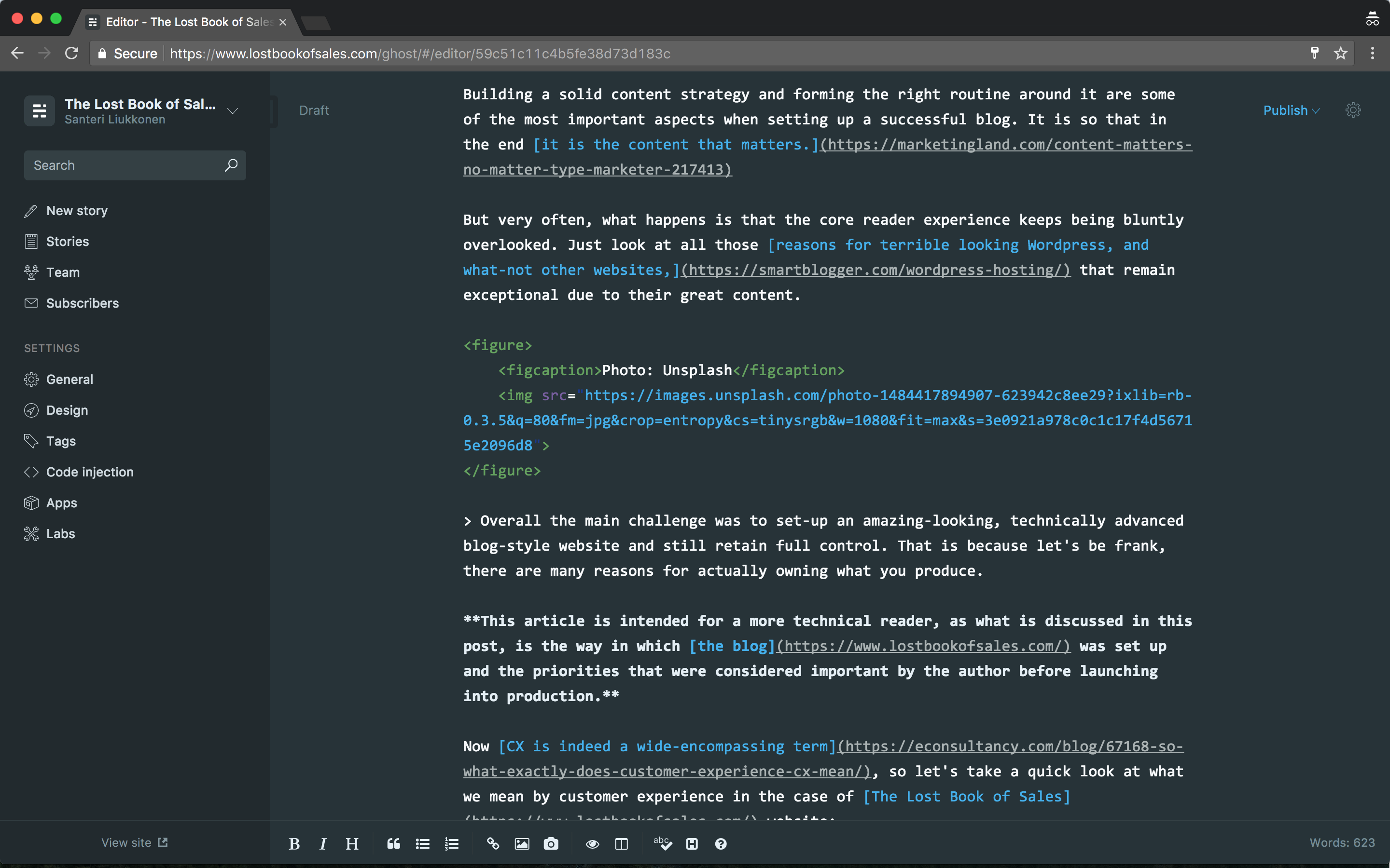 Ghost editor with markdown admin panel.